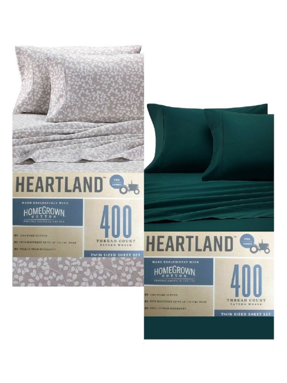 brand new GRAY + GREEN Heartland 400 TC 100% Cotton Sateen-Weave TWIN Sheet Set